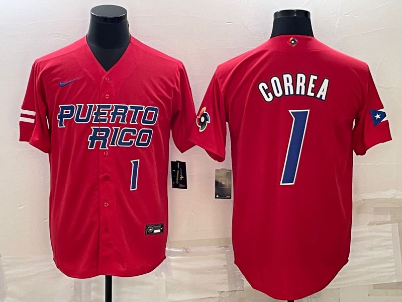 Men 2023 World Cub #1 Correa Red Nike MLB Jersey1->more jerseys->MLB Jersey
